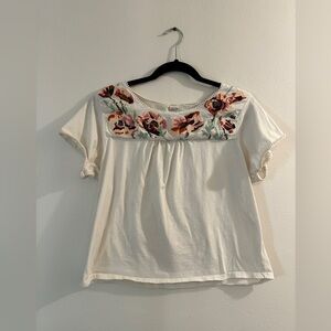 Anthropologie Tiny Embroidered Bohemian Floral T-shirt